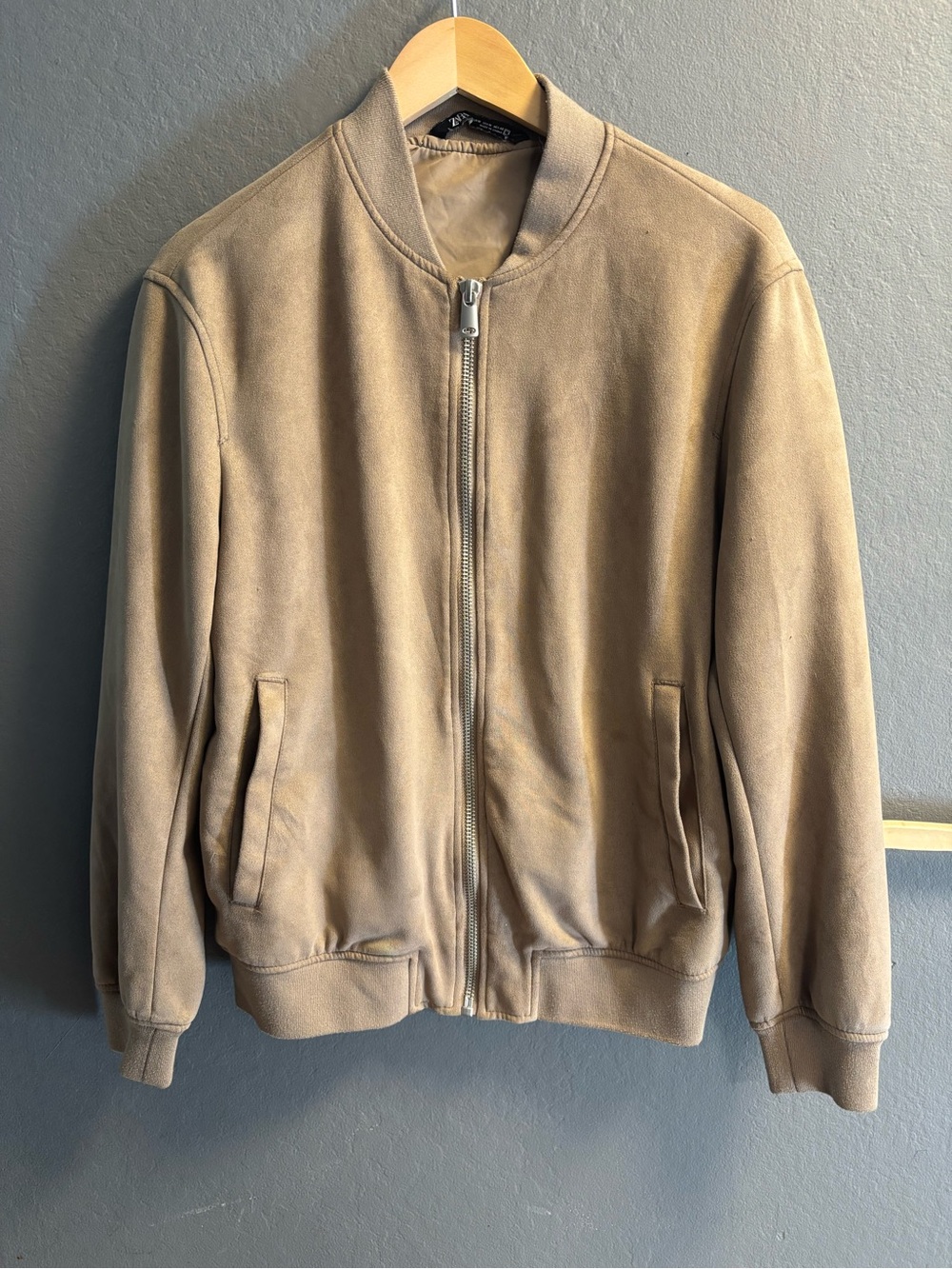 Zara Mens med Beige faux Suede Bomber Jacket